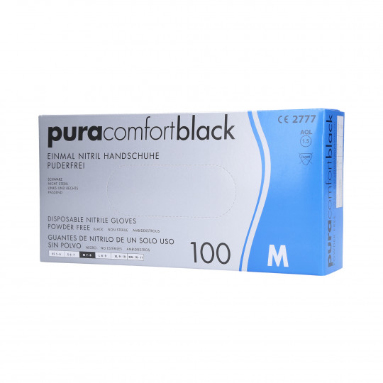PURA COMFORT Guantes de nitrilo desechables, negros, talla M, 100uds.